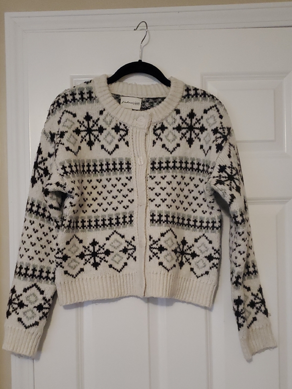 Freshman 1996 Cream, Sage Green, and Dark Brown Cardigan